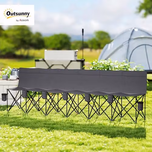 Outsunny 6 Seater Folding Bench with Cup Holders in Grey Anthracite and Metal Frame – 2