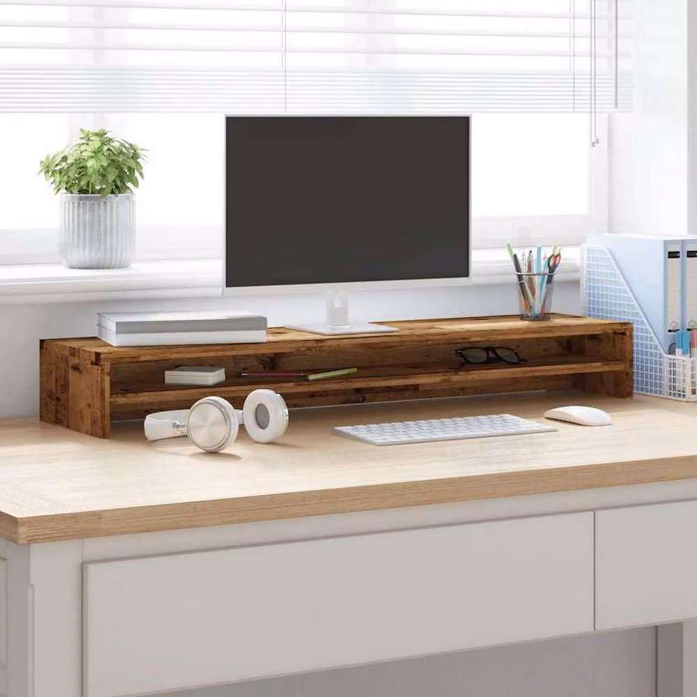 Berkfield Home Monitor Stand in Old Wood Brown, W/D/H: 100 x 24 x 13 cm – 3