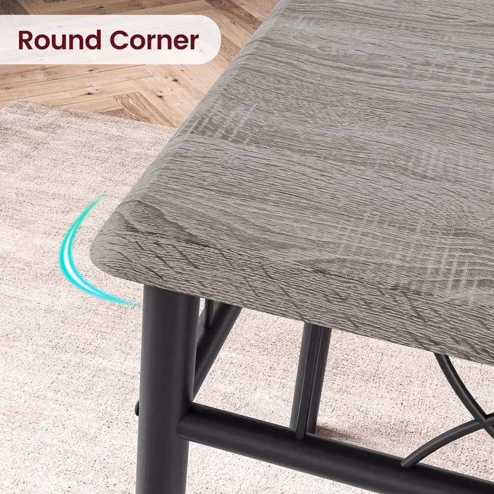 VOGREX Grey 3 Piece Industrial Dining Set with Square MDF Laminate Table and 2 Chairs – 3