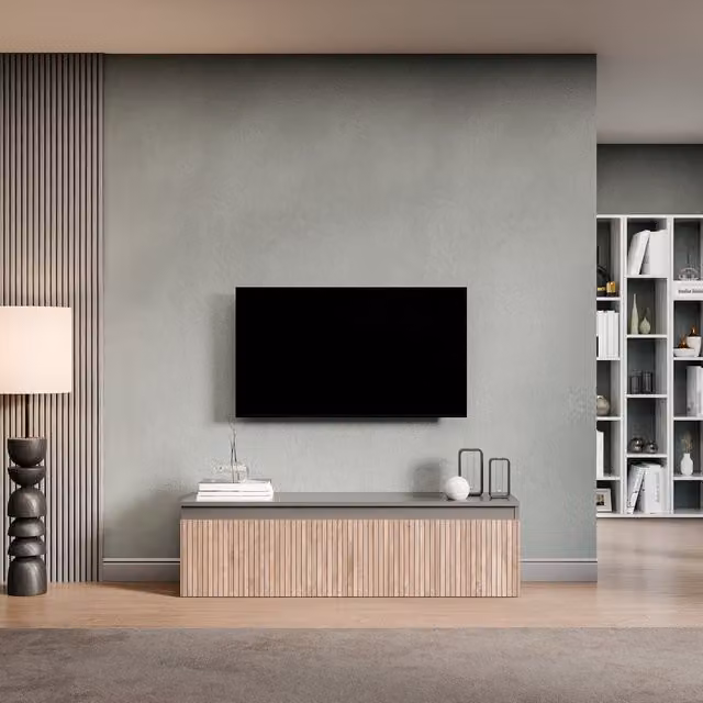 Decorotika Amsterdam Wall Mounted Entertainment Center in Black and Alina Pattern