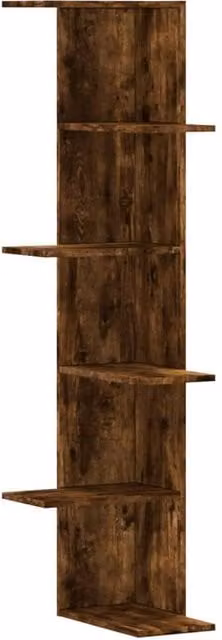 Berkfield Home Wall Mounted Corner Shelf in Smoked Oak Brown, W/D/H: 36.5 x 36.5 x 140 cm