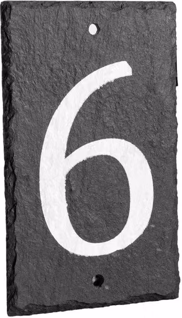 Nicola Spring Rustic Natural Slate House Number 6 Wall Sign, Grey and White, W: 9.0 cm, H: 14.5 cm – 7