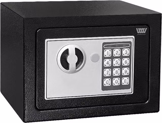 WestWood Small Steel Security Safe Box with Code and Key, Black