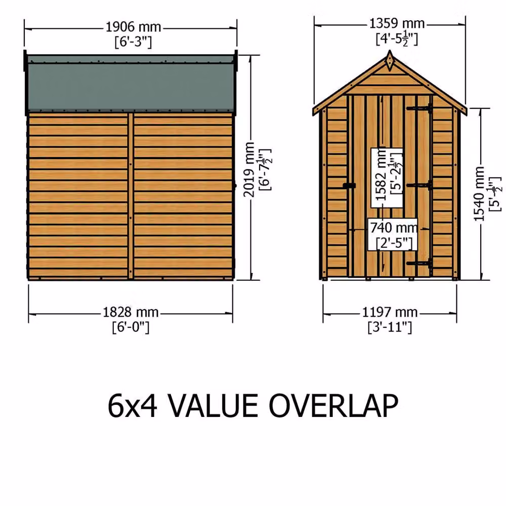 Shires Overlap Pressure Treated Single Door Shed in Grey, W: 182.8 cm, D: 201.9 cm, H: 135.9 cm – 2