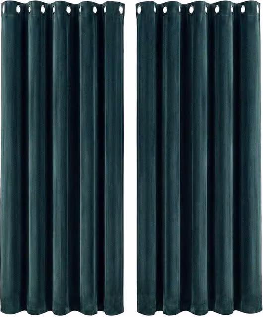 VOGREX Green Velvet Thermal Blackout Eyelet Curtains W: 167.64 cm, H: 228.6 cm – 1