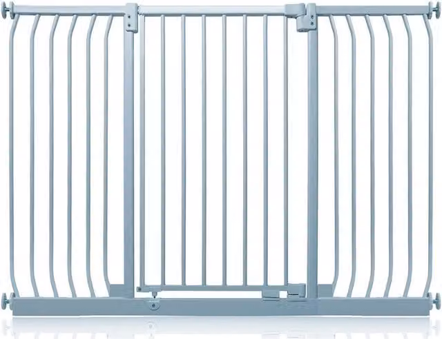Safetots Extra Tall Elite Pressure Baby Gate in Matt Grey, Extendable Swing Door, Width: 143 cm - 152 cm