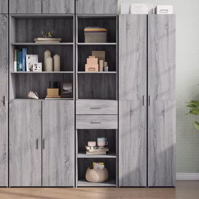 Berkfield Home Modern Grey Highboard with Hinged Doors and Internal Shelves, W: 45 cm, D: 42.5 cm, H: 185 cm – 1