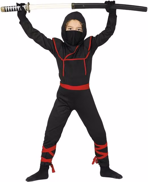 Fiestas Guirca Childrens Shinobi Ninja Costume Set in Black and Red