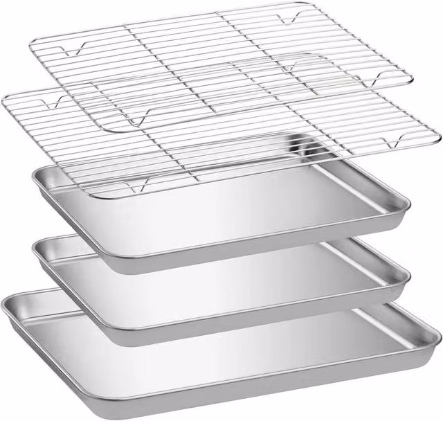 Havendro Stainless Steel Baking Tray Set with 3 Silver Sheet Pans and 2 Racks – 1