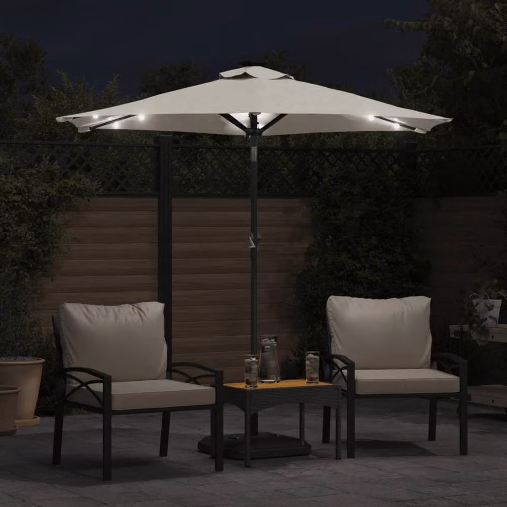 Berkfield Home Garden Parasol with LEDs and Steel Pole, White, W/D/H: 225 x 225 x 212 cm – 3