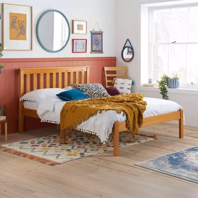 Birlea Denver Double Bed in Brown, Solid Pine Wood