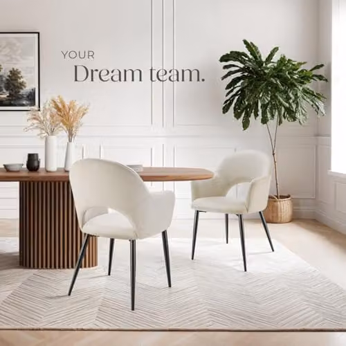 tectake Set of 2 Sasha Dining Chairs in Cream Velvet Fabric with Metal Legs – 2