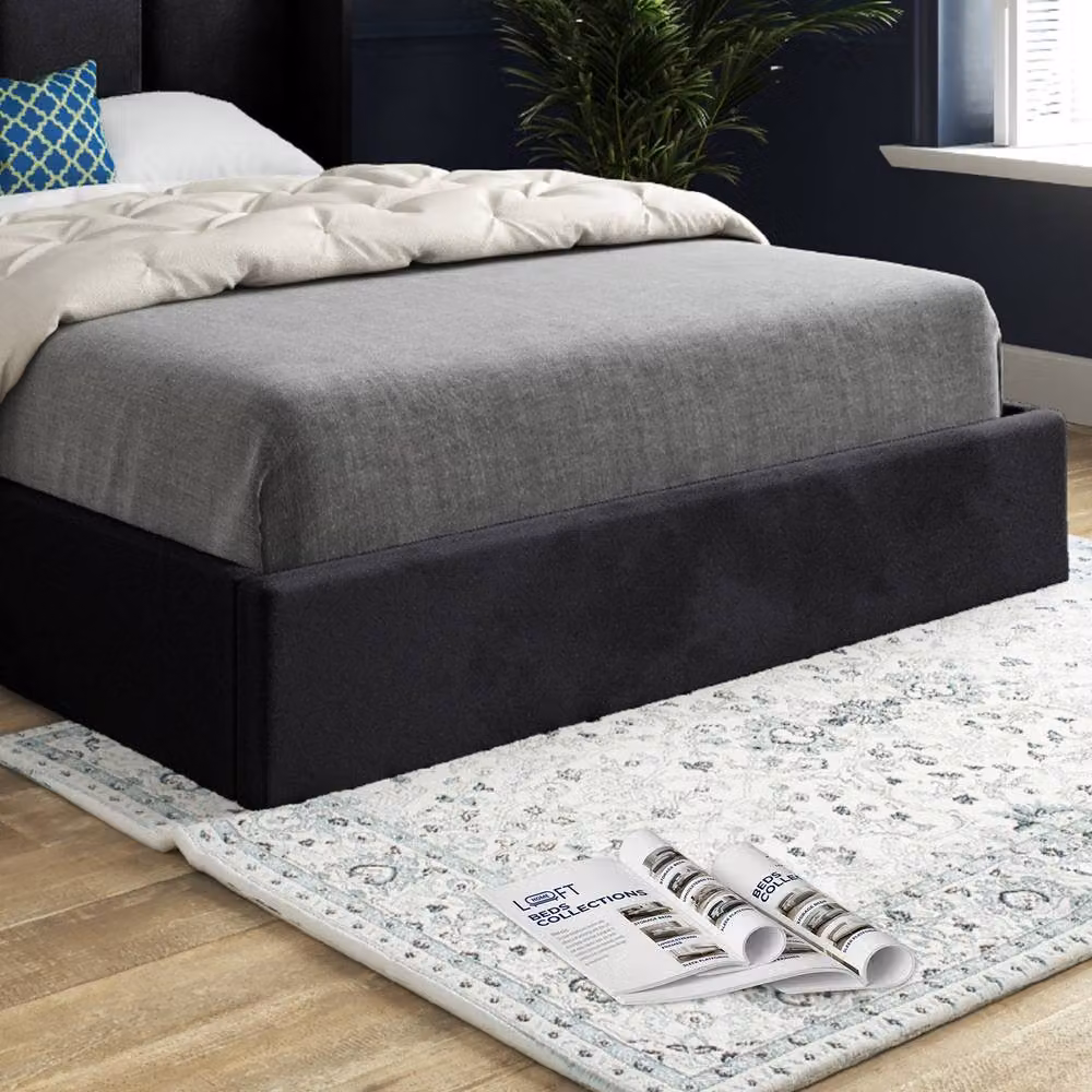 Casani Yaverland King Size Upholstered Designer Bed Frame in Black Soft Velvet, W/D/H: 180 x 159 x 137 cm – 5