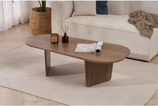 Decortie Oval Coffee Table in Brown Natural Walnut Effect, W/D/H: 130 x 40 x 40 cm