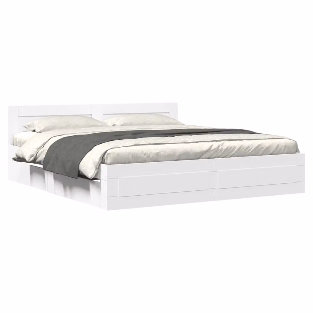 Berkfield Home Modern Bed Frame with Headboard and Drawers, White, 200 x 200 cm – 2