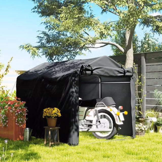 OUTSUNNY Garden Tool Storage Shed with Roll-up Zipper Door, Dark Grey, W/D/H: 220 x 157 x 165 cm – 1