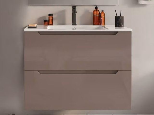 Vente-unique STEFANIE Wall-Hung Single Basin Bathroom Unit in Taupe