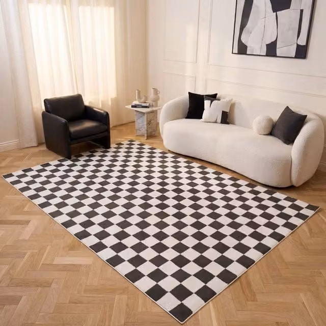 The Rugs Loft Checkerboard Design Textured Rectangular Rug in Grey and Black