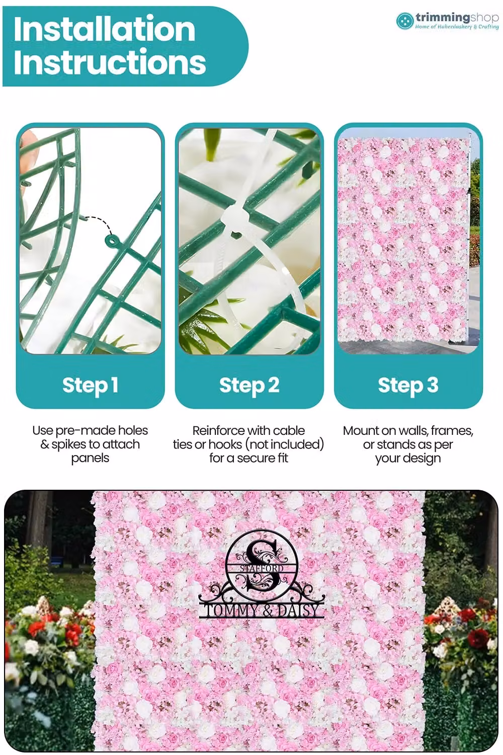 Neel Blue Pink Artificial Floral Wall Panel Decorative Wedding Photography Backdrop – 2