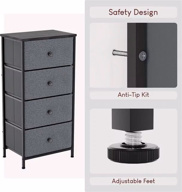 SPETLEK 4 Drawer Fabric and Metal Chest of Drawers in Dark Grey and Black – 1
