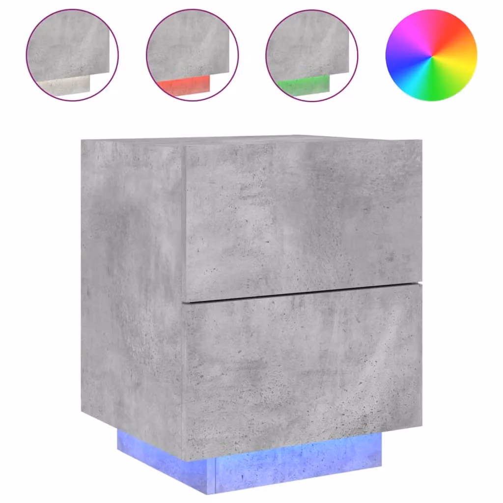 Berkfield Home Modern Bedside Cabinet with Integrated LED Lights in Matt Concrete Grey – 2