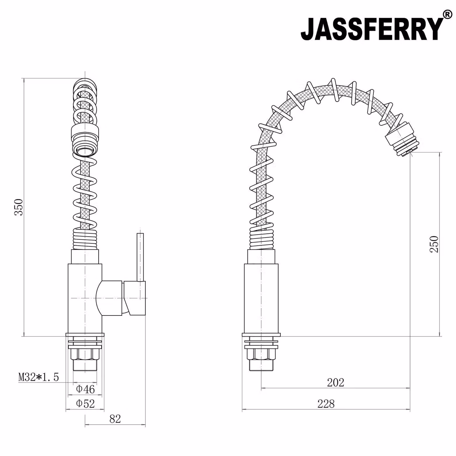 JASSFERRY Kitchen Mixer Tap with Spring Swivel Spout in Chrome Silver – 2