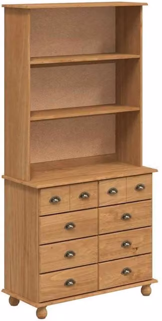 Berkfield Home ASKIM Hutch in Honey Brown Solid Wood Pine, W/D/H: 91 x 40 x 183 cm