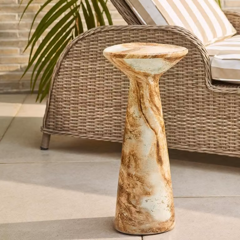 Atkin and Thyme Jasper Round Side Table in Brown and Beige Concrete Finish