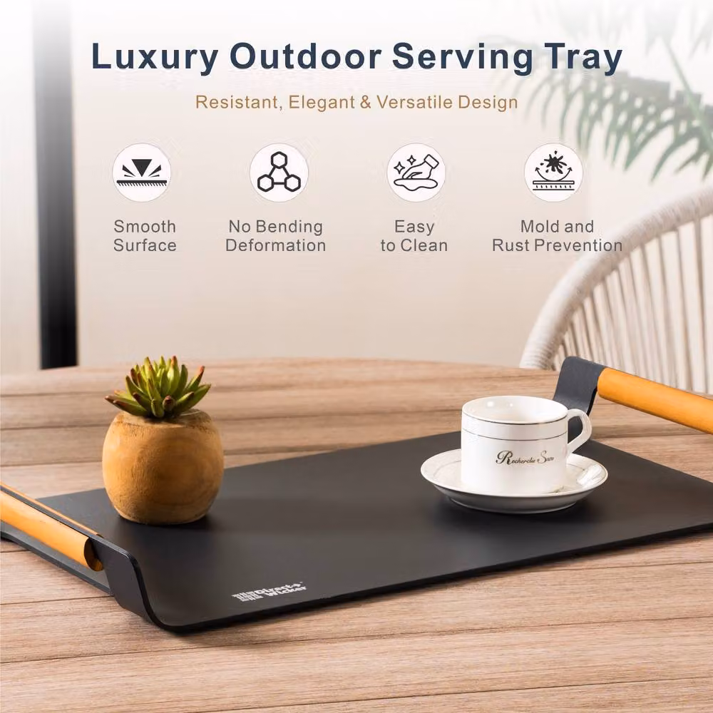 MIMO Garden Grey Aluminium Rectangular Outdoor Tray with Teak Handles – 2