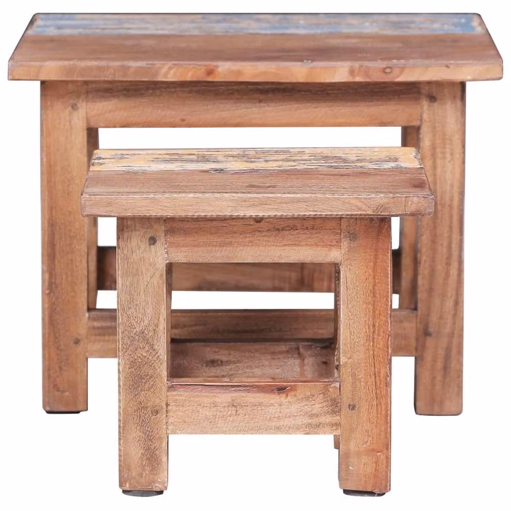 Berkfield Home Nesting Tables, Set of 2, Rustic Reclaimed Solid Wood in Brown – 3