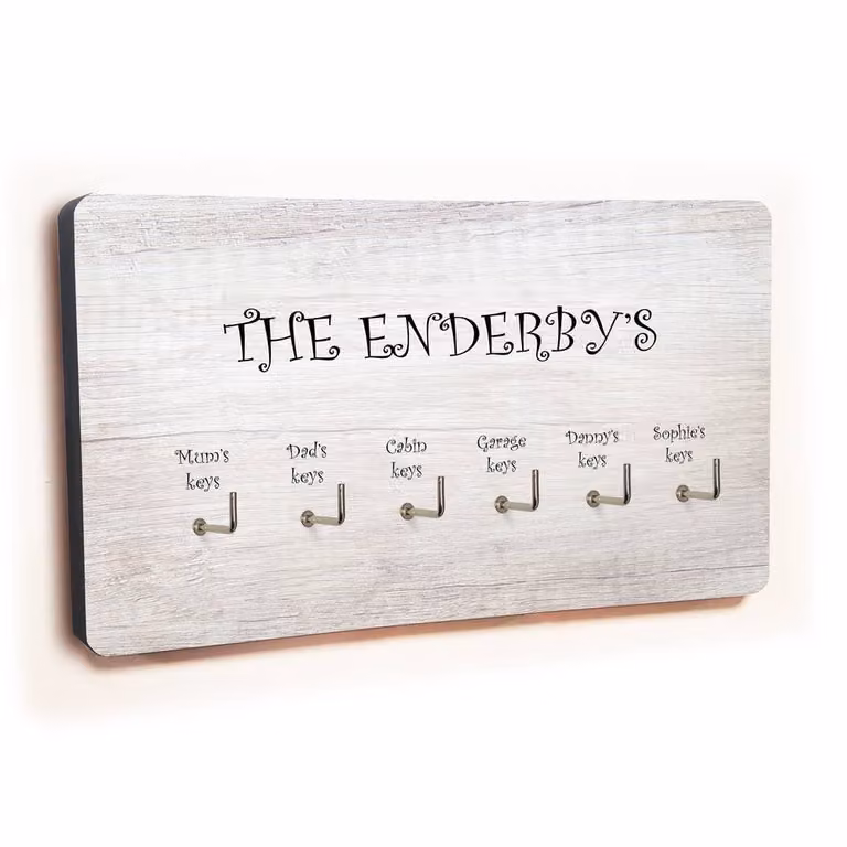Uniqueful Personalised White Wood Wall Mounted Key Holder with 6 Hooks, Width: 100 cm