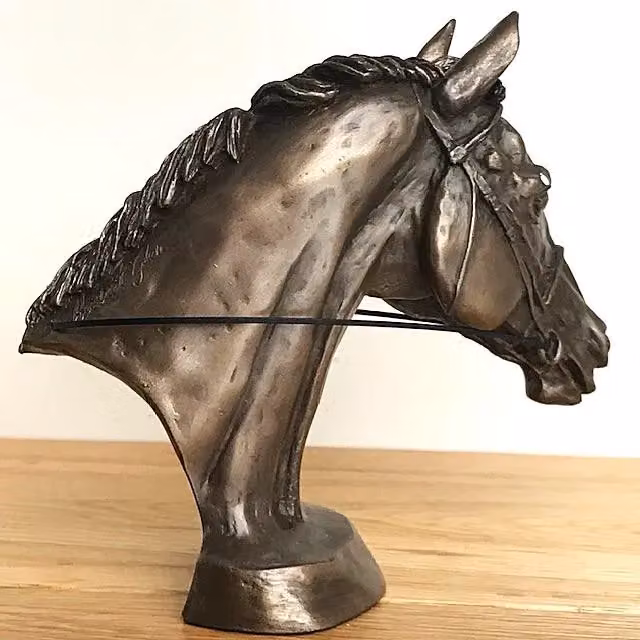 Animal Crackers Race Horse Eventer Head Sculpture in Solid Cold Cast Bronze by Harriet Glen – 4