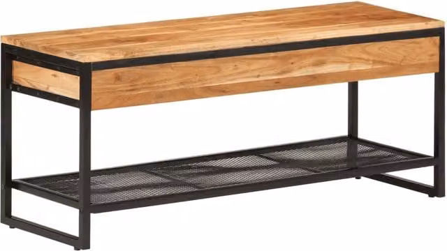 Berkfield Home Industrial Shoe Bench in Brown Acacia Wood and Iron, W/D/H: 110 x 35 x 45 cm
