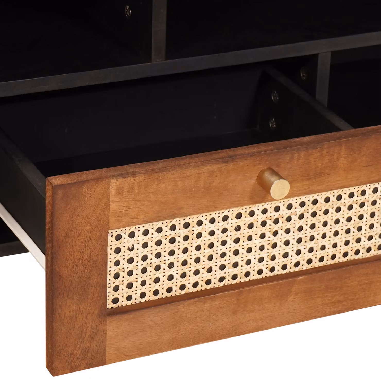 Berkfield Brown Cane and Solid Mango Wood Home Media Storage Cabinet – 5