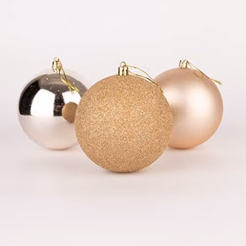 Shatchi 18-Piece Shatterproof Christmas Bauble Set in Gold, 60mm Round Hanging Decorations – 1