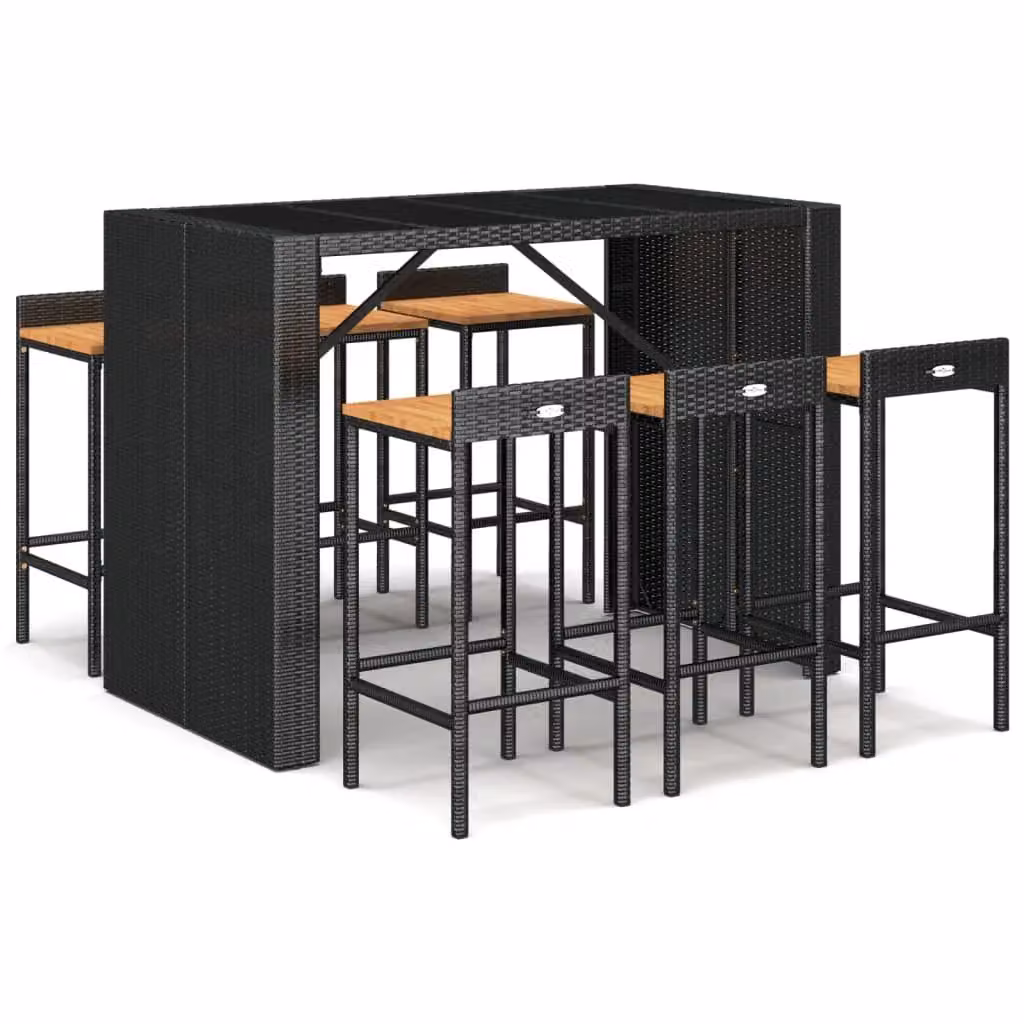Berkfield Home 7 Piece Garden Bar Set in Black Poly Rattan and Solid Acacia Wood – 2