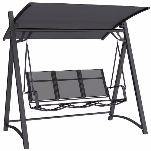 Outsunny 3 Seater Garden Swing Bench with Adjustable Canopy, Grey, W/D/H: 188 x 130 x 183 cm