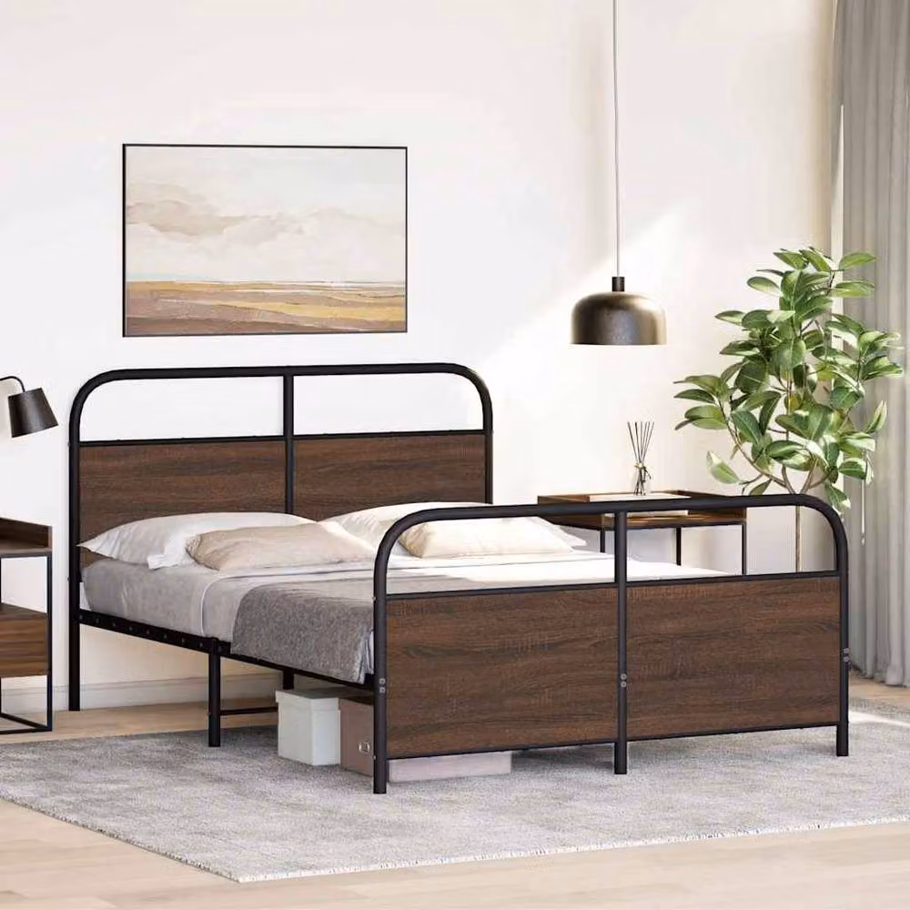 Berkfield Home Metal Bed Frame in Brown Oak, W: 140 cm, D: 200 cm – 3
