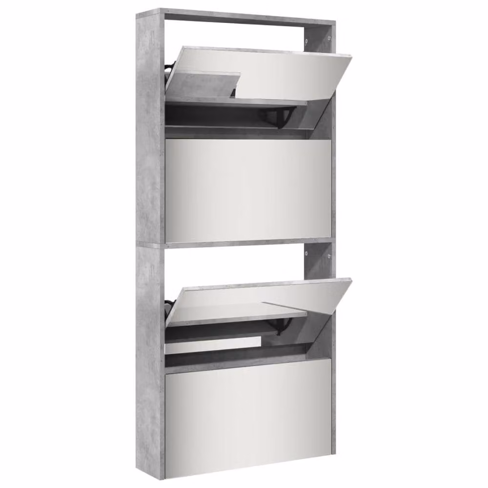Berkfield Home Shoe Cabinet with Mirror in Concrete Grey, W: 63 cm, D: 17 cm, H: 134 cm – 2