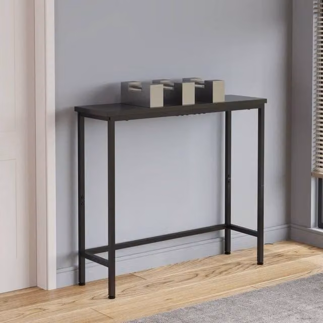 VOGREX Black Narrow MDF and Metal Console Table with Storage Shelf, W/D/H: 74 x 24 x 24 cm – 1