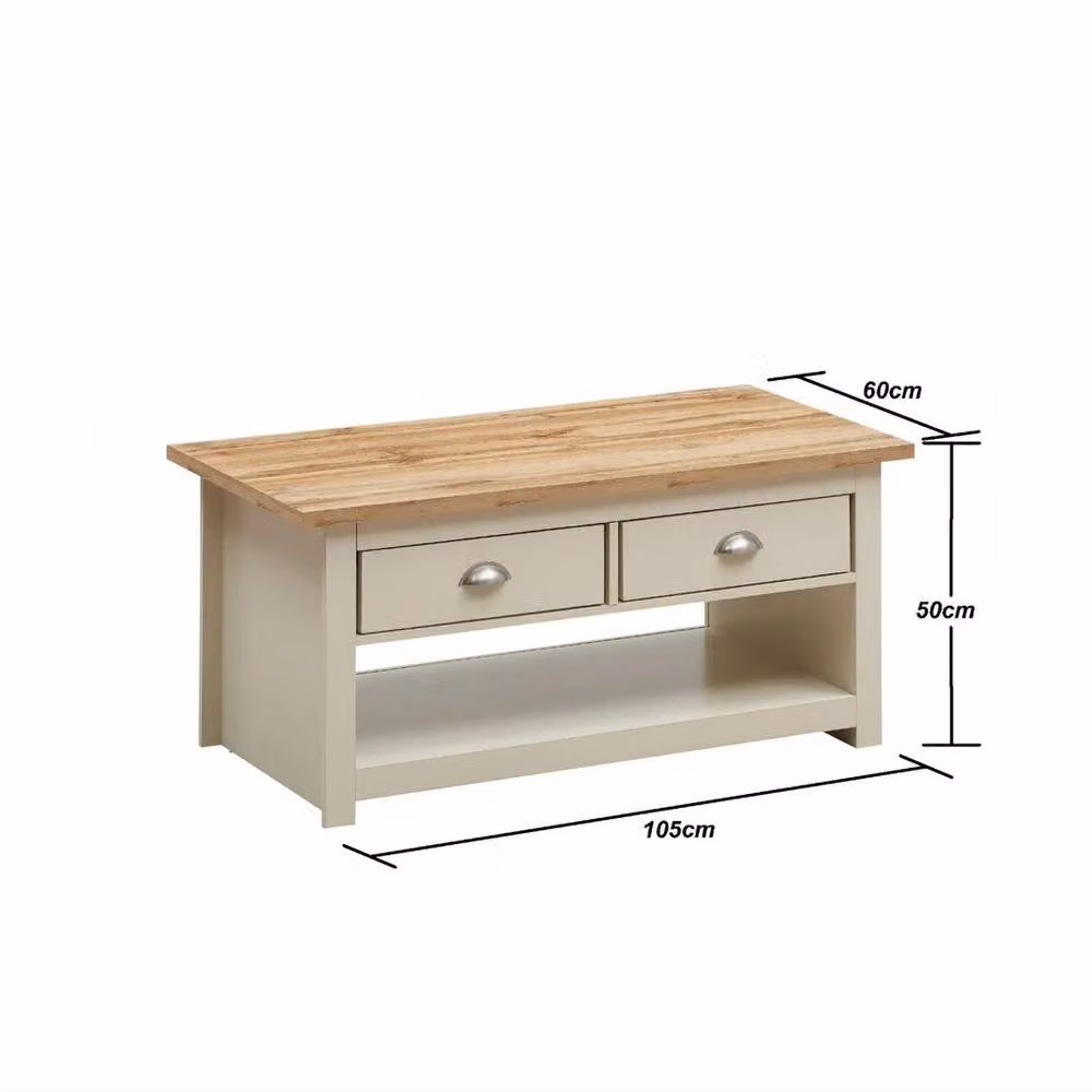 FLAVORA Beige Wood Coffee Table with 2 Drawers and 1 Shelf – 2