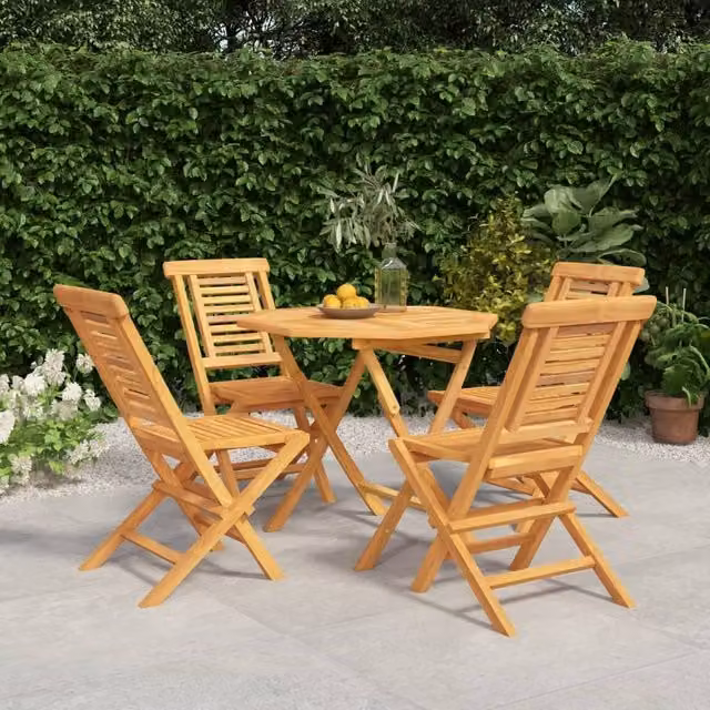 Berkfield Home 5 Piece Garden Dining Set in Brown Treated Teak Wood – 1