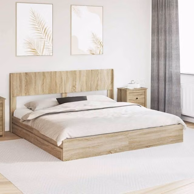 Berkfield Home Modern Bed Frame with Headboard and Side Compartment Storage in Sonoma Oak Brown, W/D/H: 180 x 200 cm – 1