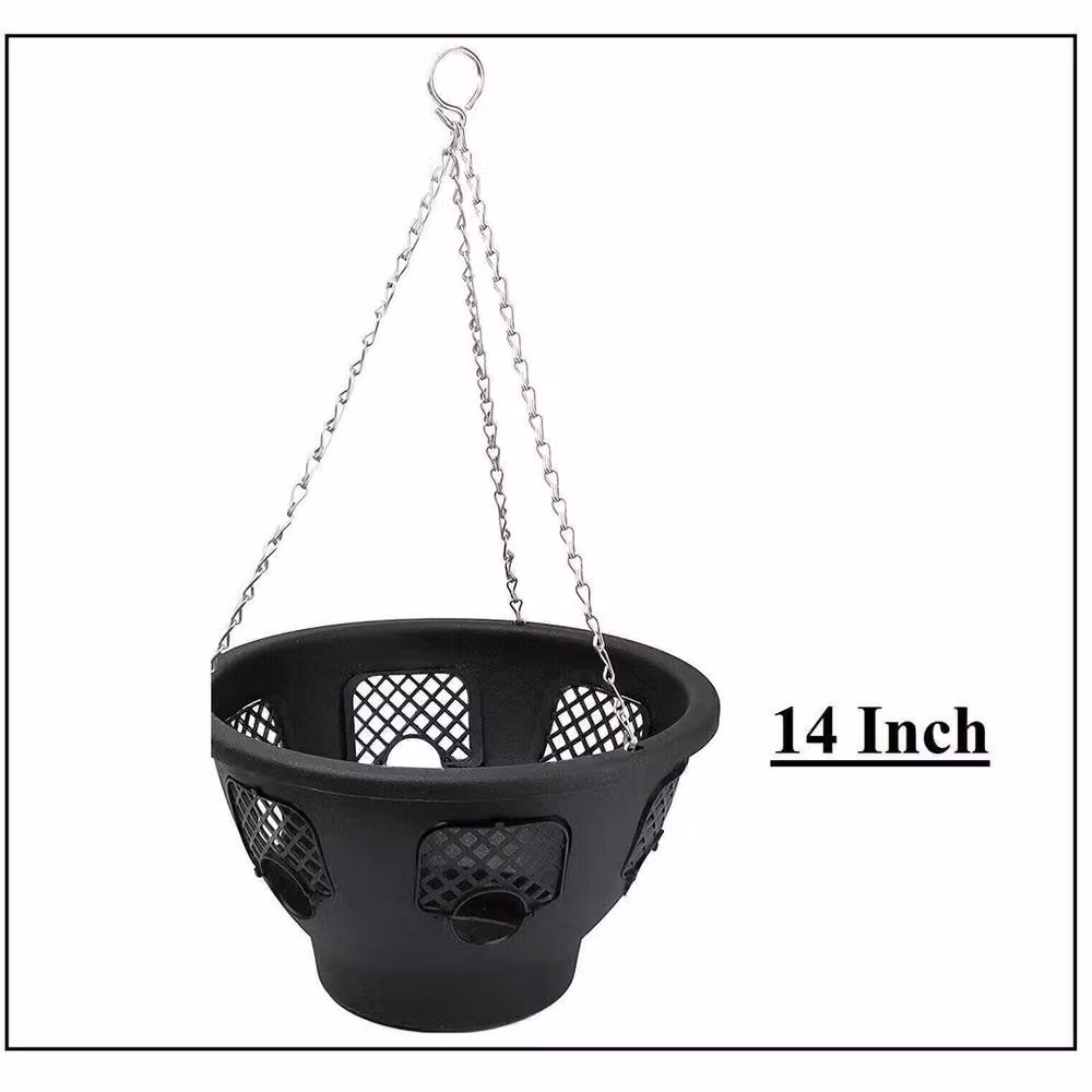 NESTLUNE 4-Piece Black Hanging Basket Planter Set for Indoor and Outdoor Use, Diameter: 35.56 cm – 2
