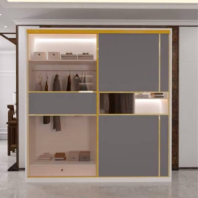 Sliding Wardrobes 4 u Modern Black Glass Door Sliding Wardrobe with Integrated Lighting