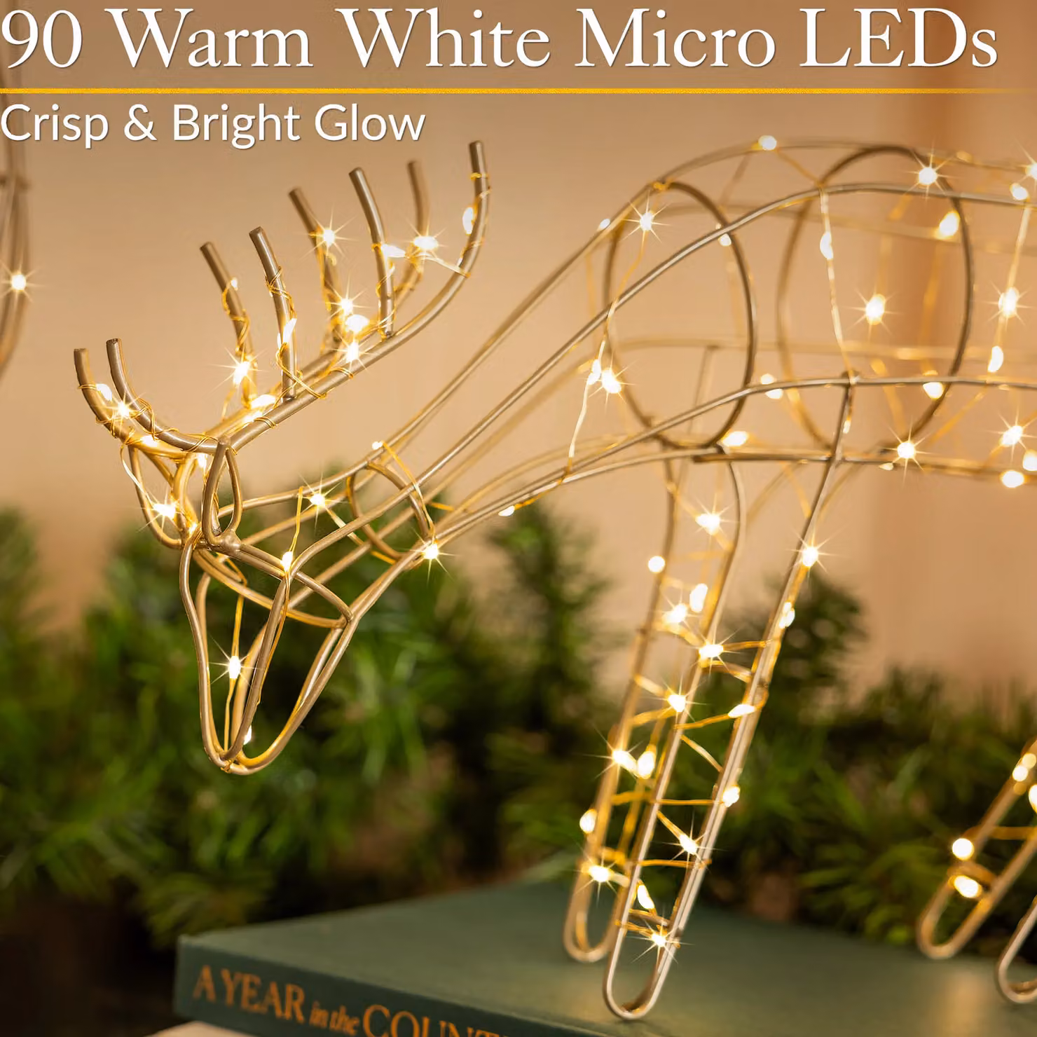 Christow Gold Grazing Reindeer Micro LED Indoor Christmas Tabletop Decoration, Battery Operated – 2