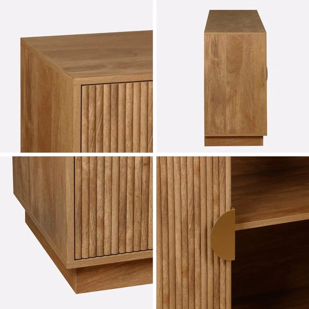 sweeek Exotic 4-Door Mango Wood Effect Sideboard with Grooved Design in Brown and Gold, W: 180 cm – 2