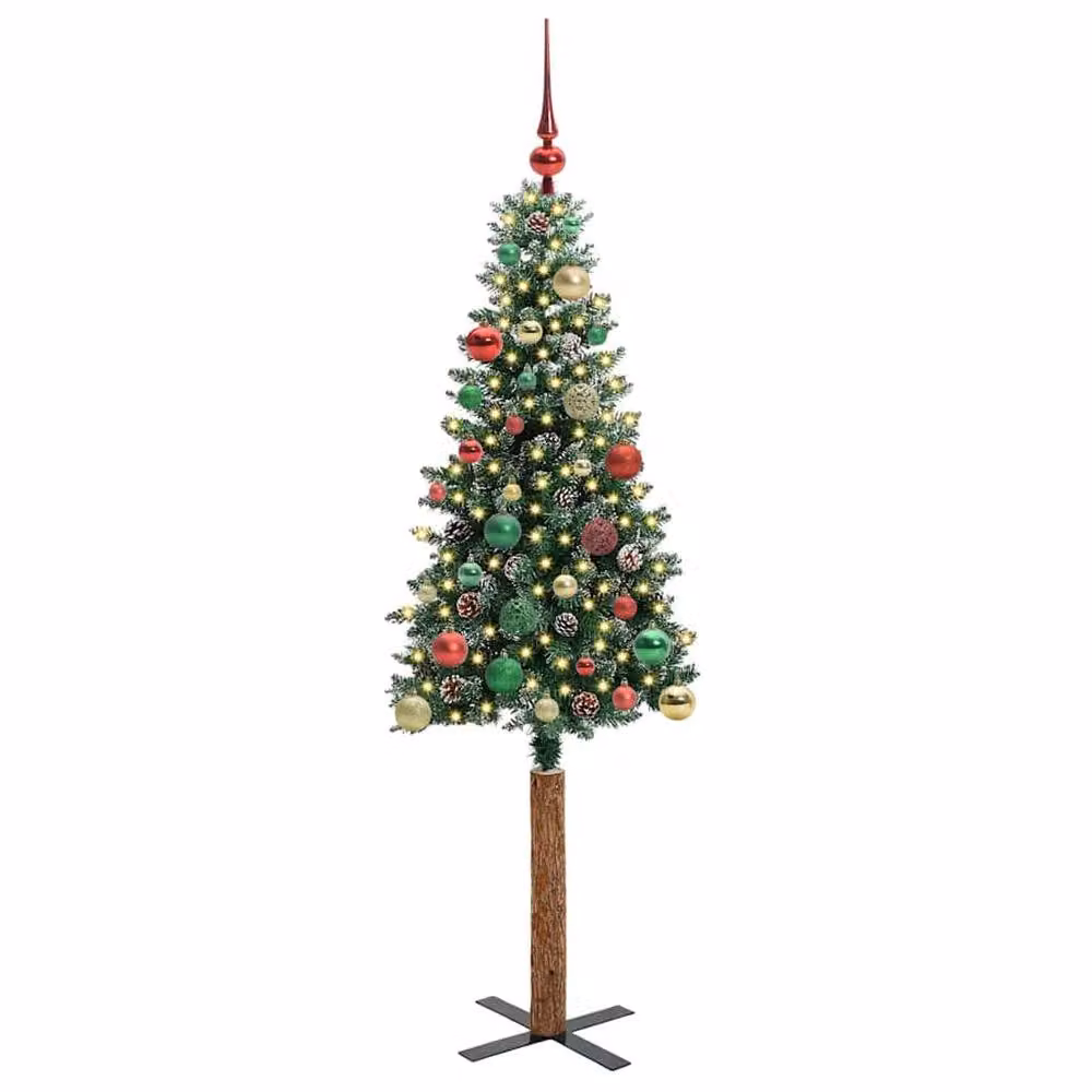 Berkfield Home Slim Christmas Tree with 150 LEDs in Green and White, Height: 150 cm – 3