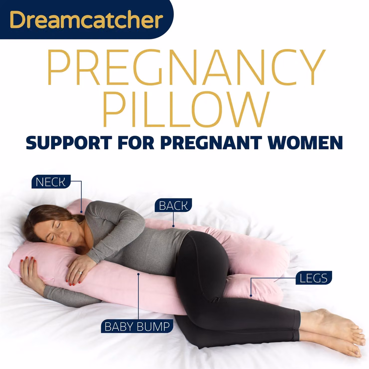 Dreamcatcher U-Shaped Maternity Support Pregnancy Pillow in Blue and Pink Micro Fleece – 2
