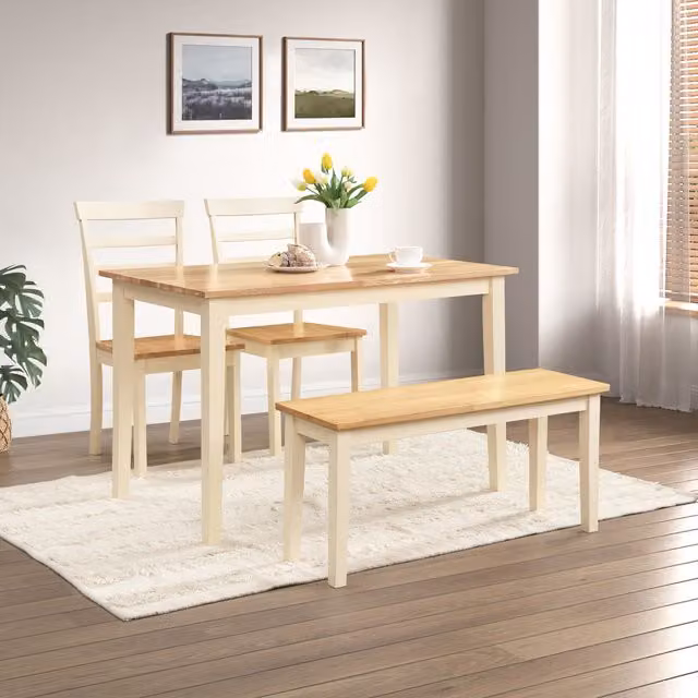 FurnitureboxUK Salcombe Small Rectangular Wooden Dining Table and 2 Whitby Dining Chairs in Cream